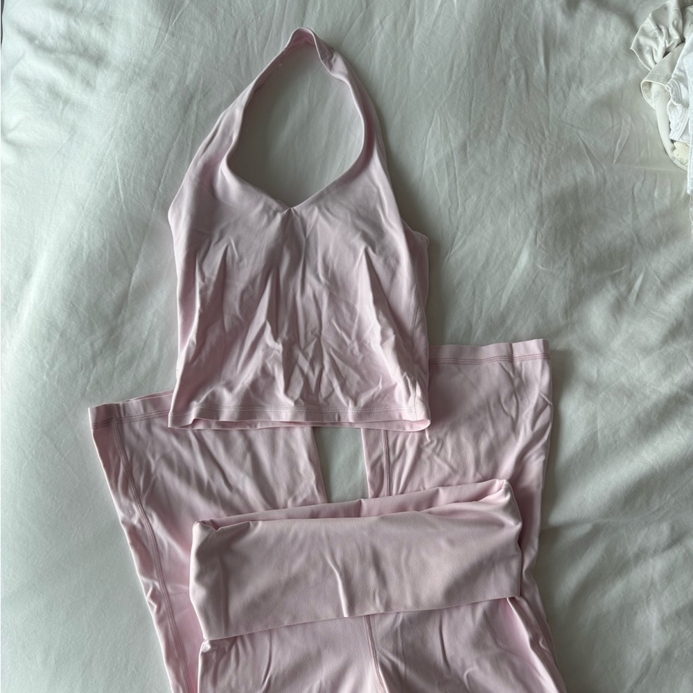 Aritzia Butter Foldover Flare leggings with matching halter tank in vanilla pink - Picture 4 of 6